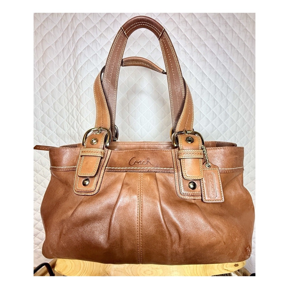 Rare Coach Hamptons Soho Y2K Pleated Leather Bag Brown Roomy Excellent Shape